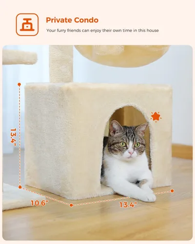 Miniatura 6 de PEQULTI Pequeño Árbol para Gatos, [72.4 cm] Torre para Gatos de Interior, Árbol de Actividad de 2 Estilos con Postes para Rascar, Gran Hamaca y Beige