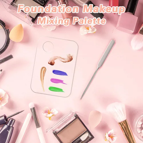 Miniatura 6 de Aolso Paleta de maquillaje cosmético acrílico, bandeja de mezcla con espátula de maquillaje y estuche de cuero, paleta de mezcla cosmética