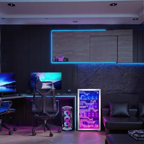 Miniatura 5 de Manastin - Refrigerador de bebidas para juegos con iluminación LED, puerta con iluminación LED para 120 latas, refrigerador de bebidas