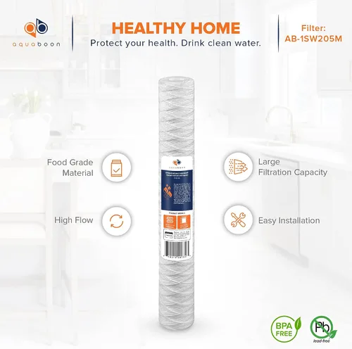 Miniatura 4 de Aquaboon Cartucho de repuesto de filtro de agua para heridas de cadena de 5 micrones, 20 x 2.5 para toda la casa, para filtración de agua de pozo