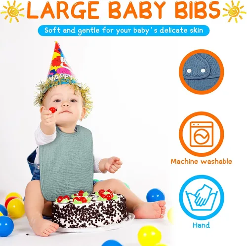 Miniatura 3 de Toulite Paquete de 6 baberos de muselina para bebé, bandana de algodón, unisex, para niños y niñas, suaves y absorbentes para la dentición y babeo