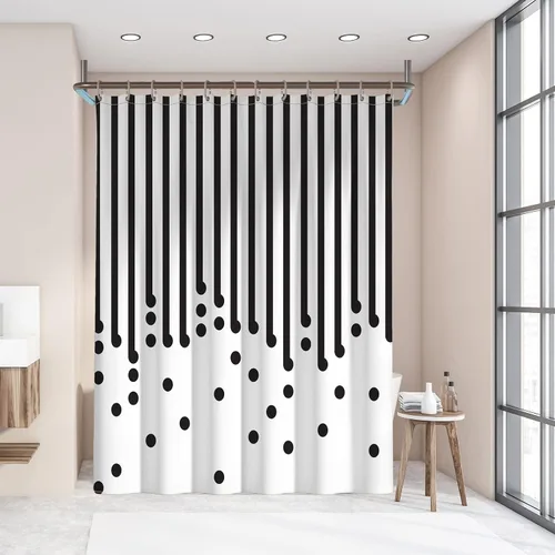 Miniatura 4 de YAXI Cortina de ducha de tela blanca y negra para baño, cortina de ducha moderna a rayas negras, cortinas de baño repelentes al agua de verano, 72 x