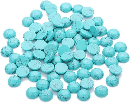 Miniatura 3 de 20 piezas de piedra sintética azul turquesa cabujones de piedra redonda con diseño de espalda plana sin agujero, cuentas semicirculares para hacer
