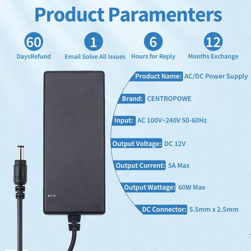 Miniatura 3 de Adaptador de fuente de alimentación 12V 5A, transformador de CA 100-240V a CC 12V, para cámaras de vigilancia de seguridad CCTV, enrutador, luz