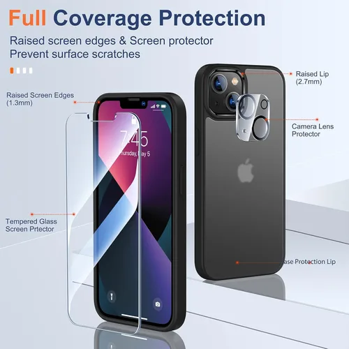Miniatura 6 de UniqueMe [Diseño 5 en 1 para iPhone 13 Mini ase, paquete de 2 protectores de pantalla de vidrio templado + 2 protectores de lente de cámara