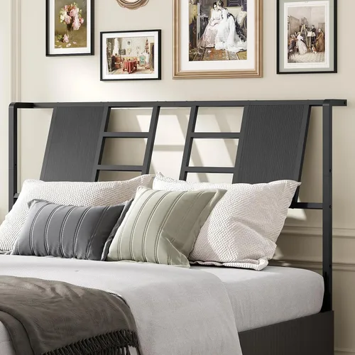 Miniatura 9 de MAHANCRIS Cabecera de cama de metal industrial con patas ajustables y adaptadores compatibles, se adapta a la mayoría de marcos de cama, color negro