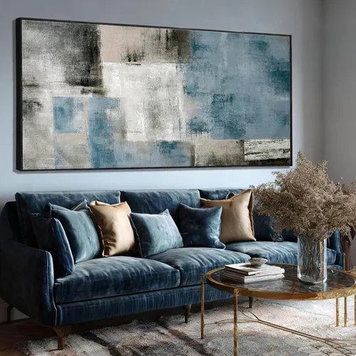 Miniatura 14 de SDYA Lienzo abstracto para pared, decoración de pared gris y azul, pintura moderna de lienzo de 20 x 40 x 3 p, decoración para dormitorio, oficina