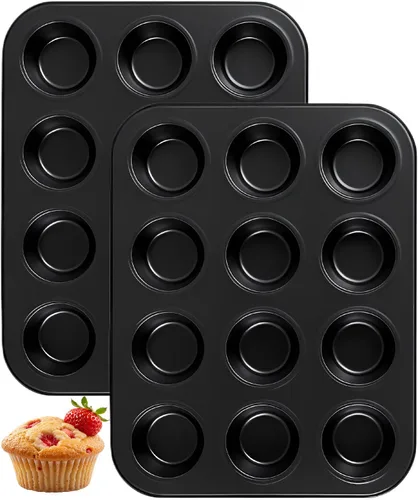 Yoehka Paquete de 2 moldes para magdalenas para hornear, juego de moldes antiadherentes para magdalenas, molde estándar de 12 tazas para magdalenas,