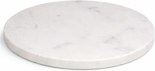 Bandeja de queso de mármol redonda multiusos | Tabla de cortar. Blanca grande sólida con pies antideslizantes para estabilidad y protección contra