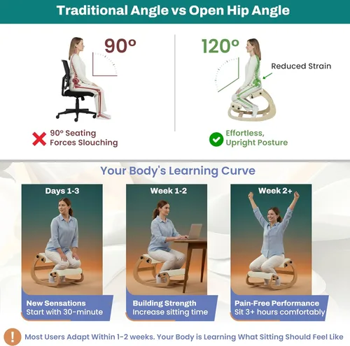 Miniatura 7 de NYPOT Silla ergonómica de rodillas con asientos ajustables - Silla de rodillas para corrección de postura y taburete oscilante para escritorio