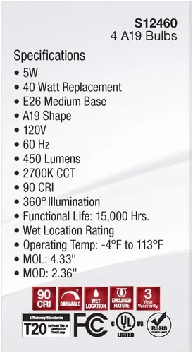 Miniatura 6 de BOMBILLA LED FLMNT A19 4PK 045923124600