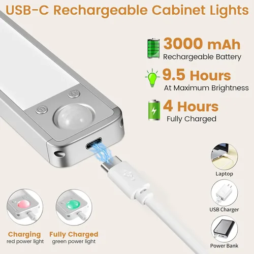 Miniatura 5 de Luces para debajo del gabinete, luces recargables debajo del mostrador para cocina, 188 luces LED con sensor de movimiento para interiores