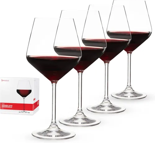 Spiegelau Copas de vino Borgoña de estilo, conjunto de 4, cristal de plomo sin plomo, tallo clásico, lavavajillas, caja fuerte, conjunto de regalo