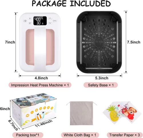 Miniatura 4 de Prensa de Calor Pequeña Máquina de Prensa de Calor para Transferencia de Calor, 7 × 5 pulgadas Portátil Easy Press Mini Prensa de Calor para Regalo