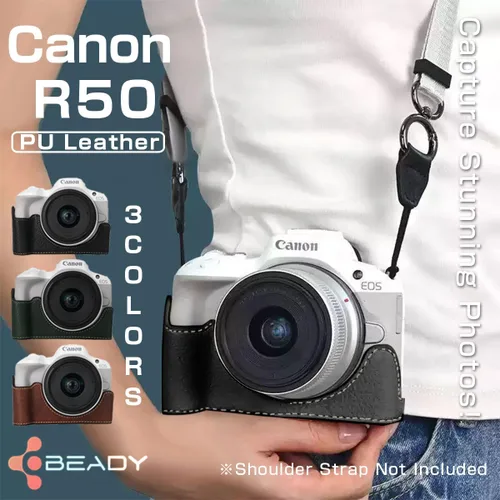 Miniatura 7 de Funda para cámara Canon EOS R50 Half Cover Case Grip BEADY PU Leather EOS r50 Funda protectora negra