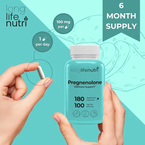 Miniatura 4 de Pregnenolone - Soporte para el cerebro y las hormonas - 180 cápsulas vegetales para mejorar la memoria, la concentración y la vitalidad - Fabricado