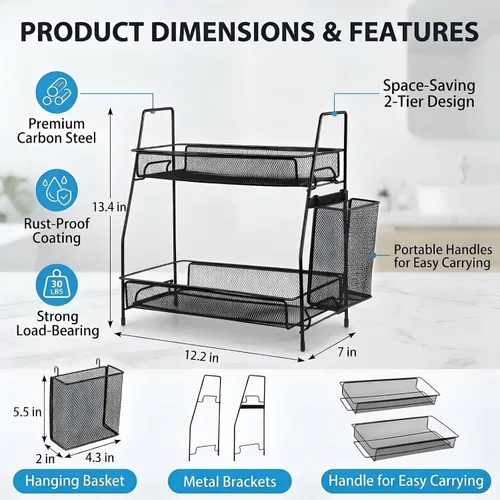 Miniatura 2 de LEMIKKLE Organizador de encimera de baño de 2 niveles, cuidado de la piel, organizadores de encimera de maquillaje, cocina, almacenamiento de negro