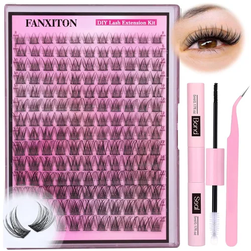 Miniatura 11 de Kit de pestañas en racimo, 280 racimos con cepillo, extensiones rizadas en D, con volumen, 23/64 a 40/64 pulgadas, 40D+50D, pestañas individuales