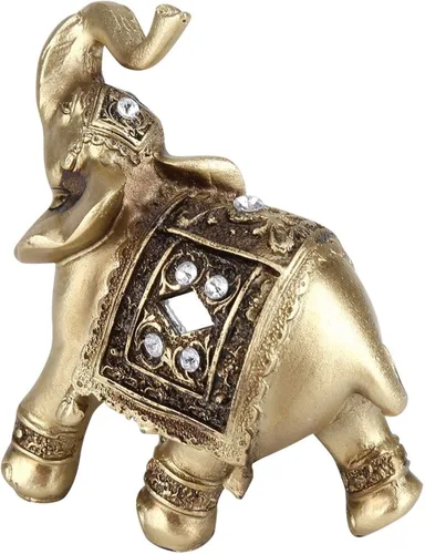 Miniatura 7 de Elegante estatua dorada de elefante, escultura respetuosa con el medio ambiente, fortuna para regalos de decoración del hogar (9 x 9)