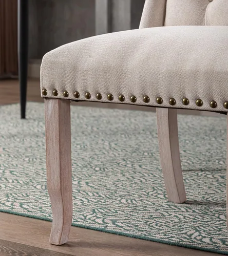 Miniatura 10 de DUOMAY Juego de 2 sillas de comedor modernas copetudas, sillas de comedor tapizadas de lino, sillas auxiliares sin brazos para cocina, comedor, Beige