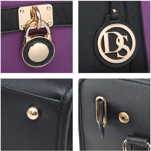 Miniatura 30 de Dasein Bolsos de mano de dos tonos para mujer, bolsos de hombro de cuero vegano, bolsa grande con cartera a juego