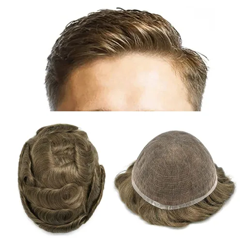 Miniatura 75 de Toupee For Men Real Human Hair System Mens Hair Piece Breathable Mens Toupee Durable Men Hairpiece 6X8#1 Jet Black 80% Density
