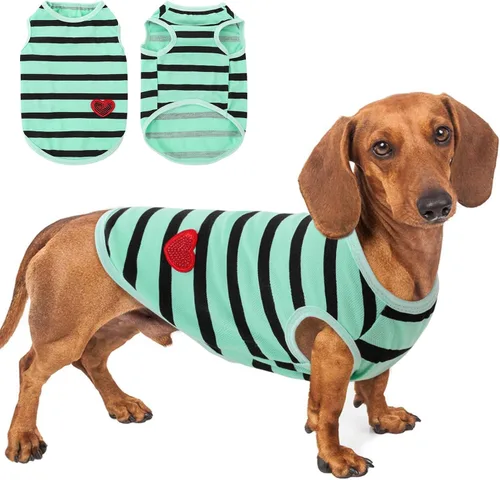 Miniatura 42 de Camiseta a rayas para perros y gatos, chaleco de algodón para primavera, verano, para mascotas, adecuada para mascotas pequeñas y medianas y Amarillo