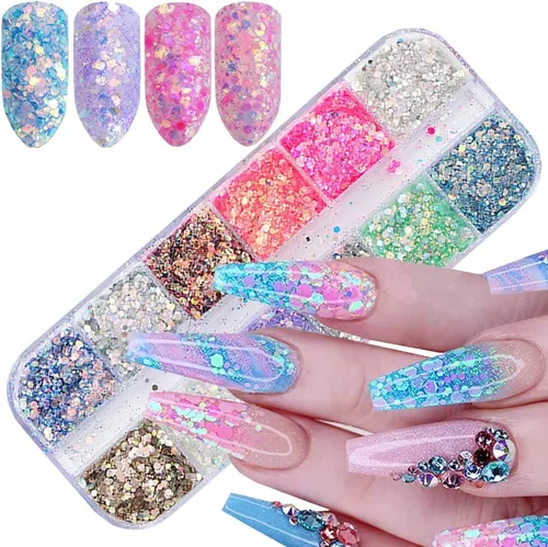 Miniatura 19 de Polvo luminoso de uñas de 12 colores, pigmento fluorescente holográfico, brillo holográfico, arte de uñas, diseño de polvo, suministros de uñas