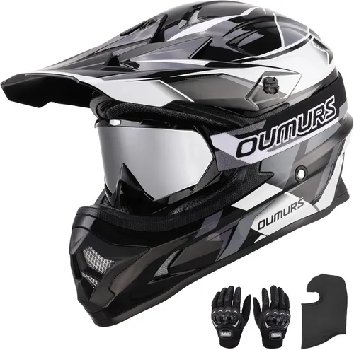 Miniatura 14 de OUMURS Casco de ATV Bicicleta de Tierra para Adultos con Gafas Guantes y Máscara Visera Solar Ajustable Casco de Motocicleta para Adultos Gris