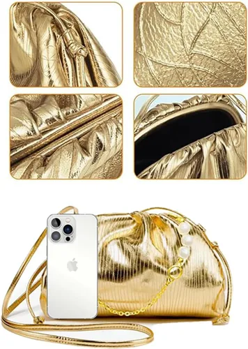 Miniatura 3 de NEWUEINCN Dumpling Bag for Women Sparkly Evening Clutch Purses Cloud Crossbody Bag Ruched Shoulder Bag with Detachable Chain
