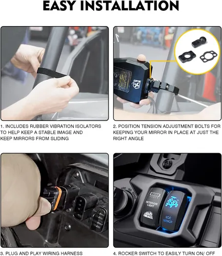 Miniatura 7 de Xprite Espejos retrovisores laterales de UTV de aluminio compatibles con todas las jaulas de barra antivuelco de 1.6-2 pulgadas, espejos azules