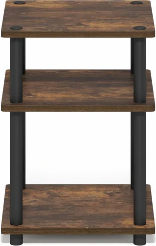 Miniatura 7 de Furinno Turn-N-Tube - Mesa auxiliar cuadrada moderna de 3 niveles, estantes abiertos sin herramientas, mesita de noche, mesita de noche, mesa