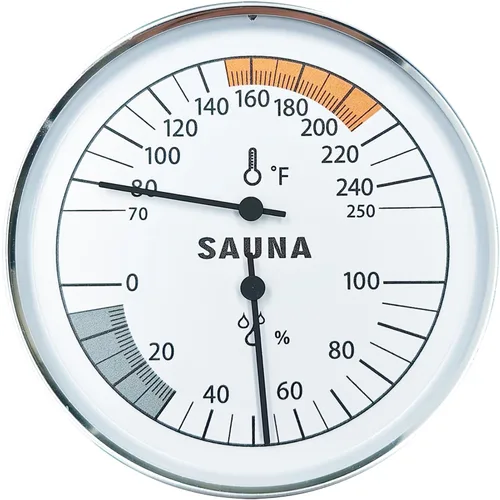 Combo de termómetro e higrómetro para sauna – Medidor preciso de temperatura y humedad para salas de sauna, Rango de temperatura 70-250°F, Rango de