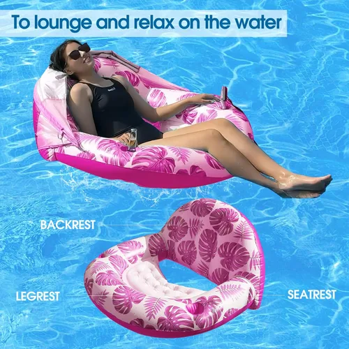 Miniatura 3 de COOLCOOLDEE New Upgraded Pool Chair Float with Shade,XL Pool Floats for Adults Heavy Duty,Inflatable Pool Chair Lounge Float with Cup Holder & Azul