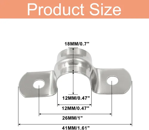 Miniatura 5 de Hitefu 50 correas de tubo rígidas de acero inoxidable, M12 1/2 pulgadas, correa de dos agujeros, abrazaderas de tubo con soporte en U, abrazadera