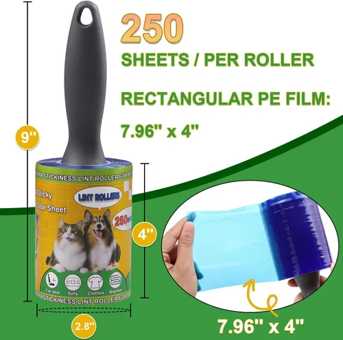 Miniatura 2 de Rodillo de pelusa para mascotas, paquete económico de 250 hojas, removedor de pelusa extra adhesivo para perros y gatos, ropa, muebles, sofás