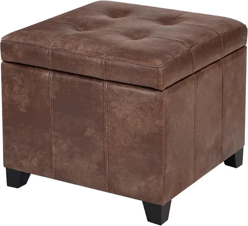 Miniatura 31 de Adeco Otomana moderna de cuero con ruedas, otomana cuadrada negra rodante de 18.8" con almacenamiento, taburete de tocador tapizado acolchado