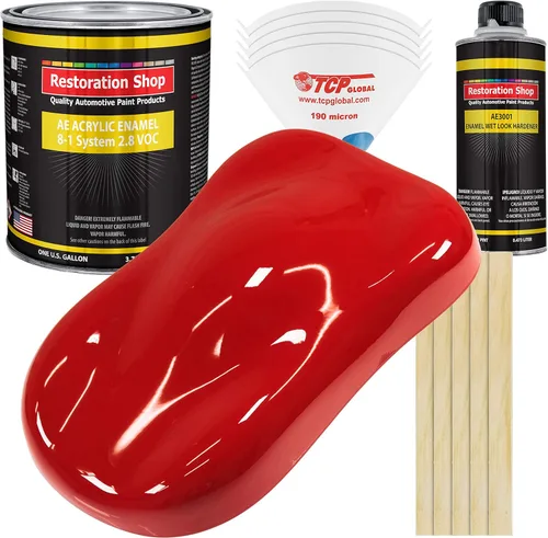 Miniatura 24 de Restoration Shop - Pintura de esmalte acrílico Monza Red para autos - Kit completo de pintura de galón - Recubrimiento profesional de alta Rojo