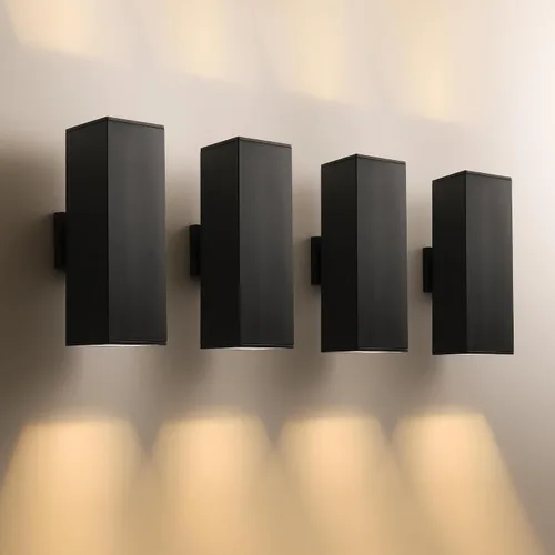 Miniatura 19 de mirrea Moderna luz de porche al aire libre en 2 luces con tubo rectangular de aluminio y cubierta de vidrio templado, aplique de pared impermeable