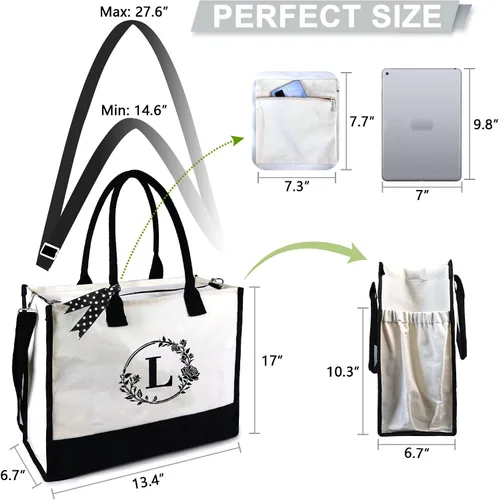 Miniatura 2 de BeeGreen Bolsa cruzada de lona con inicial con correa y cierre de cremallera, bolsas personalizadas para regalo de mujer