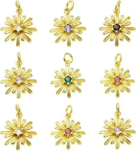 Ipotkitt - 20 piezas de dijes de cobre con circonita cúbica micropavé en forma de flor con anillo de salto, dijes con forma de planta y flor para