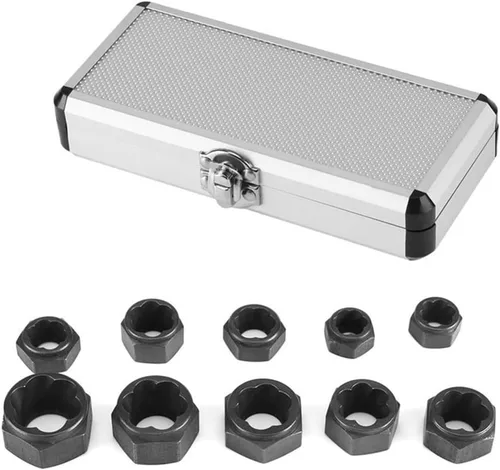 Miniatura 9 de Juego de 10 piezas de extractor de tornillos y tuercas de impacto, juego de extractor de tornillos y juego de herramientas extractoras de pernos