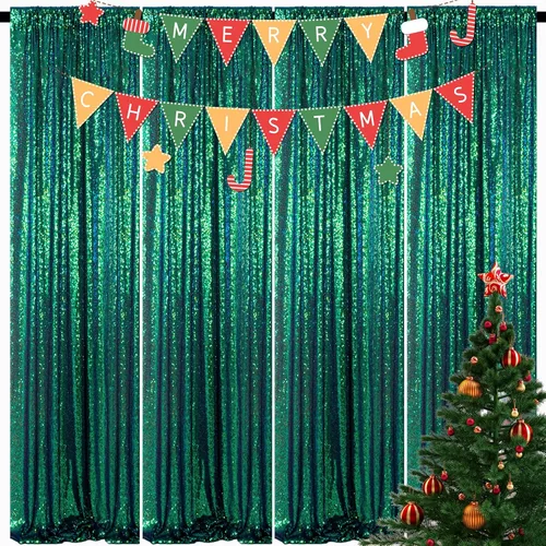 Miniatura 63 de ShinyBeauty Cortinas de lentejuelas 2 paneles 2 pies x 8 pies verde iridescente, telón de fondo para fotomatón, fondo para graduaciones, baby