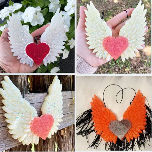 Miniatura 7 de Molde de silicona Freshie para automóvil con alas de corazón, para perlas aromáticas, velas de jabón, cera y arcilla, molde de yeso