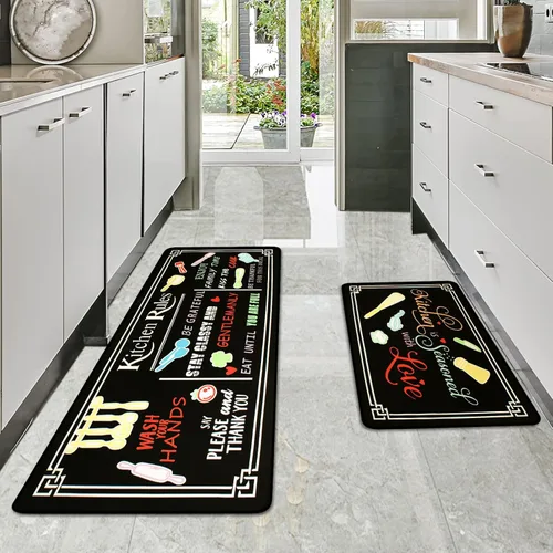 Miniatura 13 de Voanos Alfombras de Cocina de Café, Alfombrillas de Microfibra Lavables Antideslizantes para Piso de Cocina, Juego Decorativo de Alfombra Acolchada