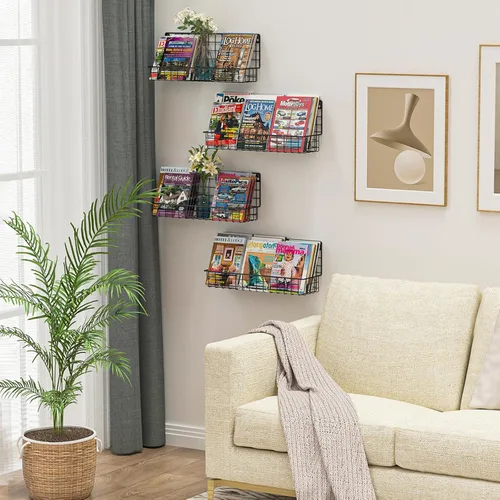 Miniatura 6 de X-cosrack Paquete de 4 estanterías de metal montadas en la pared, estantes flotantes para libros para niños, guardería, aula infantil, organizador