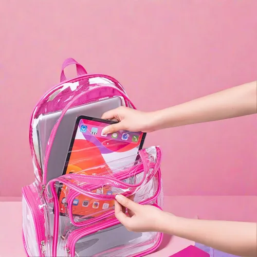 Miniatura 16 de CAMTOP Mochila transparente resistente y transparente para estudiantes, escuela, trabajo, festival, viajes, deportes, Beige, Mediana, Camtop Mochila