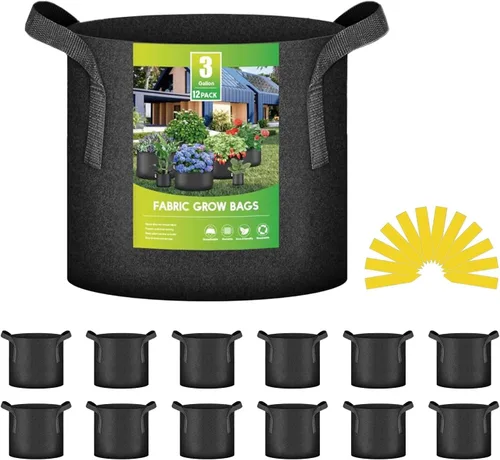 Miniatura 13 de iPower Paquete de 12 bolsas de cultivo de 1 galón, macetas de tela no tejida de aireación gruesa resistente con asas de nailon y 12 etiquetas