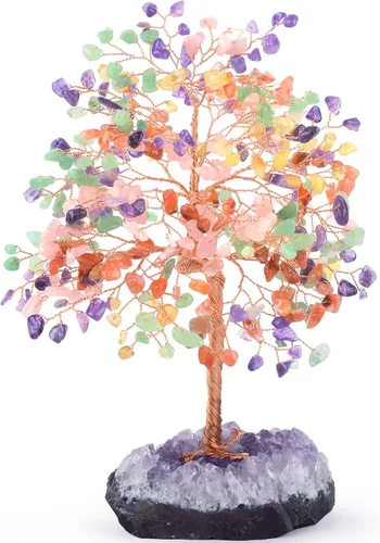 Miniatura 9 de Árbol de Chakra de la Vida de Piedras Preciosas Naturales Árbol de Cristal, Piedras Curativas (406 Piedras) con Racimo de Amatista, Decoración
