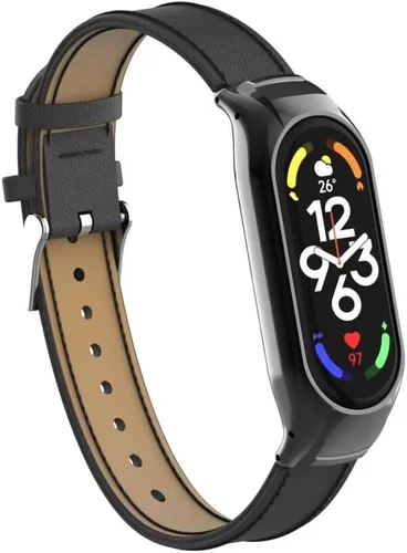 Miniatura 6 de Compatible con Xiaomi Mi Band 7 Band, correa de repuesto de cuero accesorios de correa de pulsera con marco de metal para Xiaomi Mi Band 7 Smart